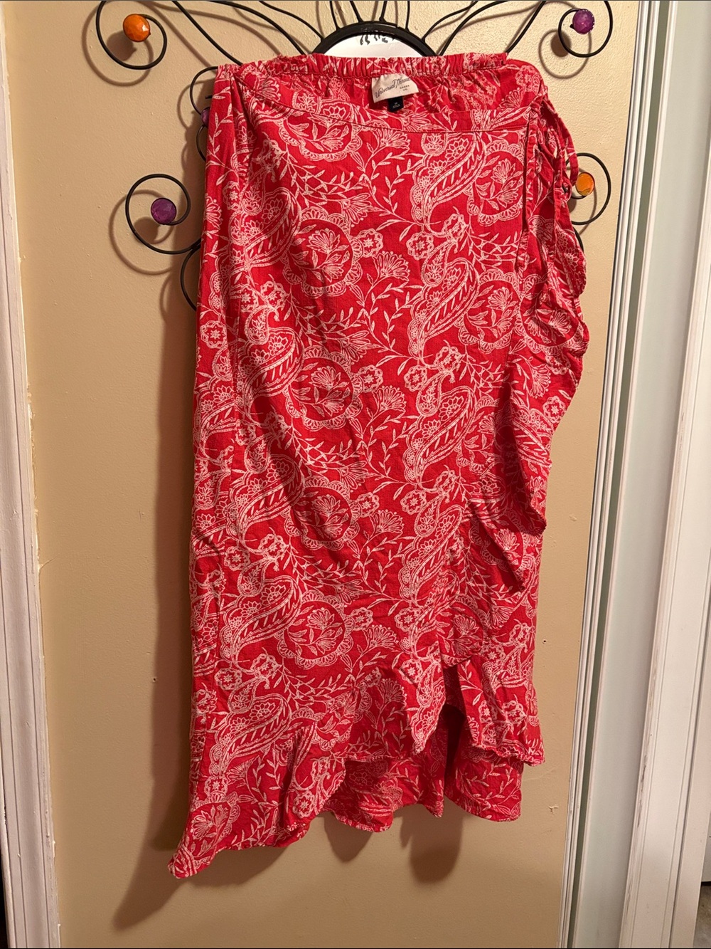 Universal Thread Red Paisley Ruffle Wrap Midi Skirt